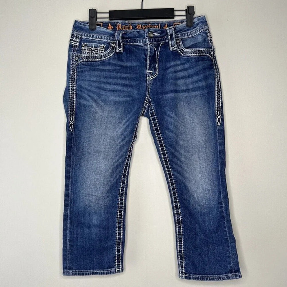 Rock Revival Denim - Rock Revival Clover Capri Jeans Size 28 Distressed Jewels